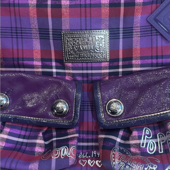 Coach Poppy Metallic Tartan Shoulder Handbag Purse - Picture 4 of 6